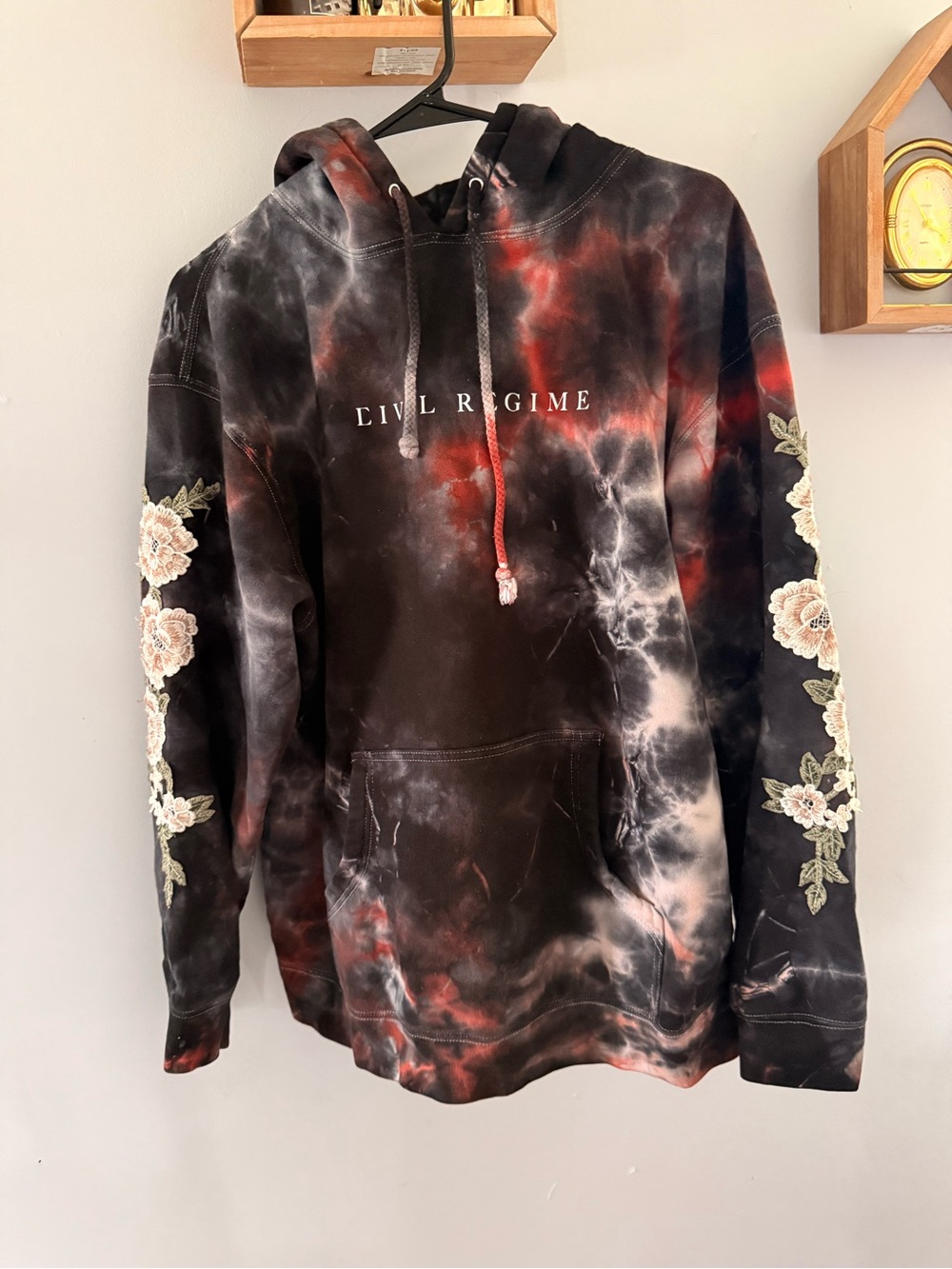 Civil Regime Men's Black & Red Tie-Dye Hoodie with Floral Sleeves